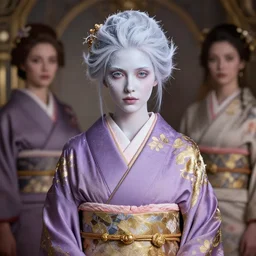 dreamlike luxury stunning gorgeous woman fairy portrait, pale purple and gold kimono, art by artgerm, wlop, loish, ilya kuvshinov, 8 k hyperrealistic, hyperdetailed, beautiful lighting, detailed background, depth of field, symmetrical face, frostbite 3 engine, cryengine,