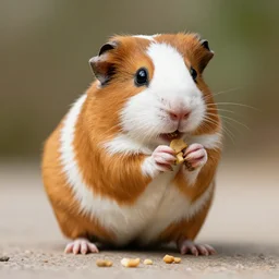 a cute realistic gerbil eating food while standing on his back legs