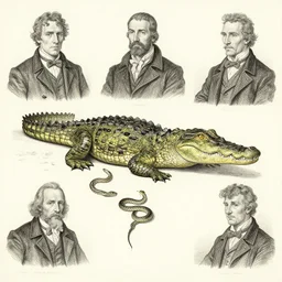 drawing of a crocodile with snake, by william blake, by todd schorr, by mark ryden, by john tenniel