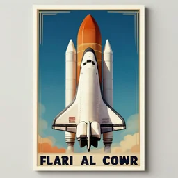 poster of the space shuttle, art deco style, vintage
