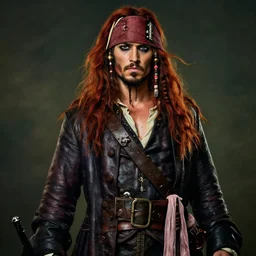 portrait painting of a 3 0 years old rugged masculine muscular male pirate long long hair soft hair flowing hair crimson hair upper body only long coat elegant rugged handsome unreal render cinematic lighting art 1 9 2 0 period drama by bussiere rutkowski andreas rocha