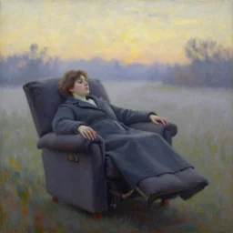 Full body reclined portrait painting  at dawn  Tonalism