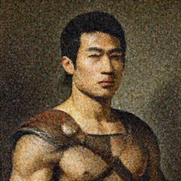 Gladiator, muscular, asian, handsome, detailed face, correct face, painting by Jean Baptiste Greuze