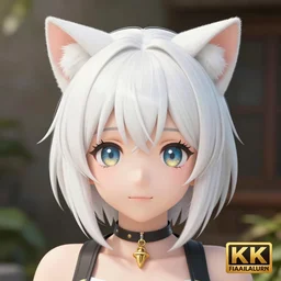 a girl with cat ears and white short hair, final fantasy, 8k, anime style, cute