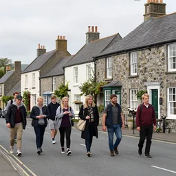 A commune in Wales in 2030, with friends from around the world living together, 8k, photorealistic