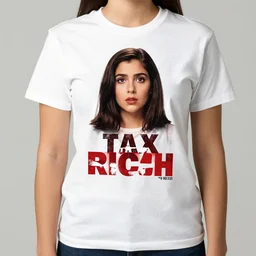 Alexandria Ocasio Cortez wearing Tax the Rich tee shirt in American Psycho (1999)