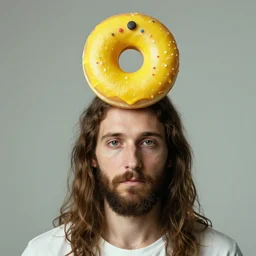 8k photography from Jesus with a yellow Donut on head