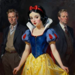 snow white, transistorpunk, oil painting, darkness, paint texture, digital painting, highly detailed, artstation, sharp focus, illustration, concept art, ruan jia, charlie bowater, tom bagshaw, norman rockwell