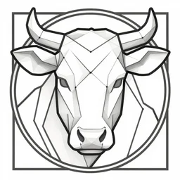 an art nouveau portrait of a cow head, low poly, outlines, connecting lines, black on white, line art