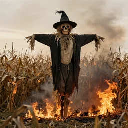 horrifying scarecrow from the early 1 9 0 0's burning down the cornfields
