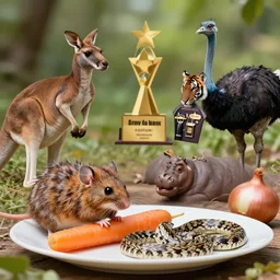 a photo of a feathered mouse potato lizard carrot kangaroo onion hippo tiger ostrich sparrow snake cooking dinner award winning nature photography