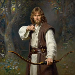Obi Wan Kenobi with bow and arrows, Dungeons and Dragons, character art, matte painting, Rembrandt, Monet, detailed