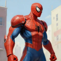 greg manchess portrait painting of armored spiderman ultraman japanese cyborg hybrid as overwatch character, medium shot, asymmetrical, profile picture, organic painting, sunny day, matte painting, bold shapes, hard edges, street art, trending on artstation, by huang guangjian and gil elvgren and sachin teng