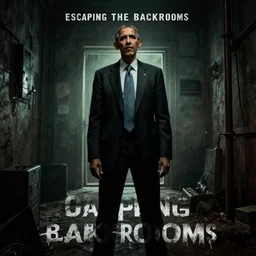 barack obama escaping the backrooms, scp, horror, drama, cinematic, grunge film