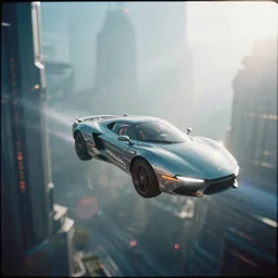 3 5 mm lens analog photography of a sci - fi cyberpunk city with flying cars, lens flare