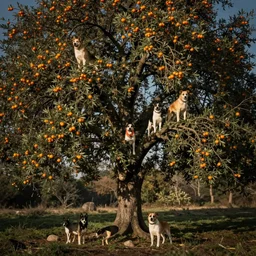 dogs growing on a tree as fruits