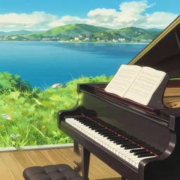 blue water, far away, landscape, scenery, Cushart Krenz, Shinkai Makoto, by Lluluchwan, lots of details, highly detailed, 4k, full piano