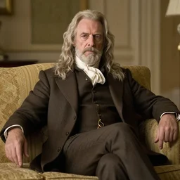 older handsome lord richard is sitting gracefully on a sofa