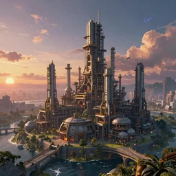 a beautiful hyperdetailed rendering of industrial architecture nature city summit by ilya kuvshinov, vaporwave elysian sea galactic azeroth sunset, archdaily, wallpaper, highly detailed, trending on artstation.