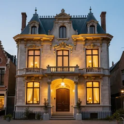 belle epoque house in Belgium, warm lighting, high quality, digital art.