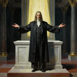the cult leader stands at the altar as sunlight pours into his open arms, high detailed beksinski painting, by adrian ghenie and gerhard richter. art by takato yamamoto. masterpiece, deep colours.