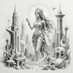 a sketch drawing, complex 3 d render, ultra detailed, astral travel, magic, beautiful woman, surreal city, trending on artstation
