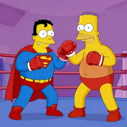 superman boxing against mike Tyson in the style of the simpsons