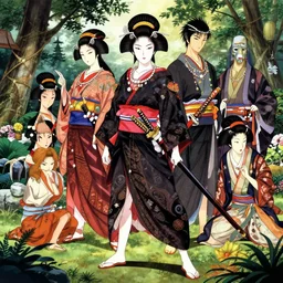a full body - geisha wearing a samurai outfit with asian jewelry and accessories katana by karol bak, ayami kojima, yoshitaka amano, olivier ledroit, ruan jia, charlie bowater, tom bagshaw, make up, japan garden, concept art, fantasy