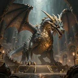 A giant dragon in the middle of a dungeon, fantasy art, in the style of greg rutkowski, illustration, epic, fantasy, intricate, hyper detailed, artstation, concept art, smooth, sharp focus, ray tracing
