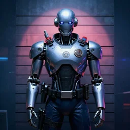 Cyberpunk Robot police Mugshot with cyberpunk aesthetic
