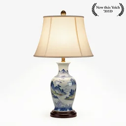 porcelain table lamp, professional product shot, isolated on a pure white background, centered, entire object in frame, sharp focus, soft studio lighting
