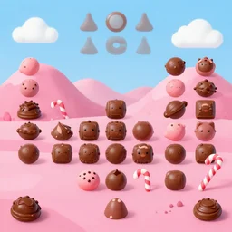 cute candy landscape, mobile game background, match 3, pink hills, candy canes, chocolate