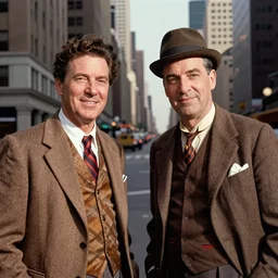 stan laurel and oliver hardy color photograph high detail in new york city as hipsters
