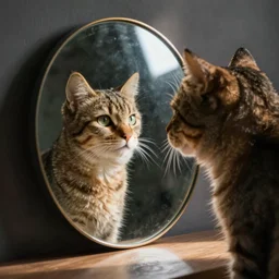 cat looking in the mirror