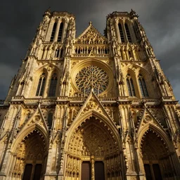 a giant gothic cathedral, epic, organic, giant, highly detailed, gold, godray, dramatic, rococo, baroque, painted by Bouguereau, Gustave Dore, volumetric lighting, concept art, octane rendered