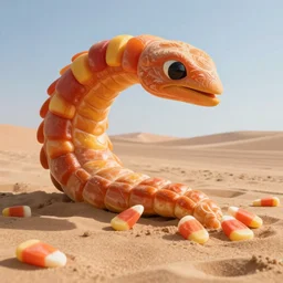 photo of high quality concept art of sandworm from dune made of candy corn, Sigma 24mm f/8