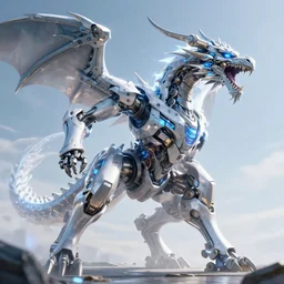 the giant mechanical dragon roars, aura of light, artificial intelligence, scifi, futuristic, highly detailed, trending on artstation, lee ji - eun, advanced technology, art by vitaly bulgarov and nivanh chanthara and lance wilkinson