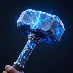 Mjolnir, Hammer of Lightning, blue glowing pattern, unreal engine, octane render, 8k, hdr, extreme!! detail, hyperrealistic