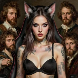 a sexy gamer girl with cat ears and tattoos, by edgar maxence and caravaggio and michael whelan and delacroix style, artistic, intricate drawing, light brazen, realistic fantasy, extremely detailed and beautiful aesthetic face, establishing shot, 8 k resolution, dramatic lighting