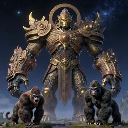 celestial still frame from'gods vs celestials'mcu movie, ancient mythological ornate god killer construct by hidetaka miyazaki, doom eternal biomechanical gorilla by beksinski and jakub rozalski, mad gorilla by chiharu shiota