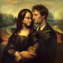 craig robinson and emma watson, tender embrace, golden hour, nuclear war, oil on canvas by leonardo da vinci, trending on artstation