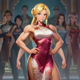 portrait of samus aran as a very attractive happy female bodybuilder ghost wearing chinese qipao, elegant, fantasy, hd shot, digital portrait, beautiful, artstation, comic style, by artgerm, guy denning, jakub rozalski, magali villeneuve and charlie bowater