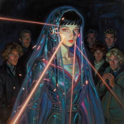 awe - inspiring award - winning concept art full body face portrait painting of attractive anglerfish cyberpunk asa akira in neon shrouds as the goddess of lasers, sparks, by julie bell, jean delville, virgil finlay, alphonse mucha, ayami kojima, amano, charlie bowater, karol bak, greg hildebrandt, jean delville, frank frazetta, peter kemp, and pierre puvis de chavannesa, extremely moody lighting, glowing light and shadow, atmospheric, shadowy, cinematic, 8 k,