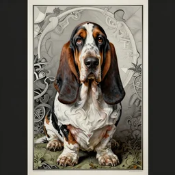 an award winning anamorphosis portrait painting of a grand basset griffon vendeen dog, inspired by lise deharme, albrecht durer, abstract, a level art, intricate, pop surrealism, digital poster, ornately detailed, photorealism, trending in artstation