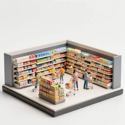 people shopping at the supermarket, diorama