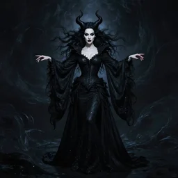 style of jules bastien - lepage : : gorgeous willa holland : : evil witch, swirling black magic, black dress : : symmetrical face, symmetrical eyes : : full body pose : : gorgeous black hair : : magic lighting, low spacial lighting : :