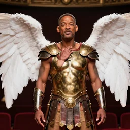will smith slap chris rock in the face, dressed as gladiator, with angels wings, in theater