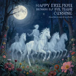 happy full moon! 🌕✨, by anne stokes and kaja foglio, behance contest winner, psychedelic art, the ghostly horsemen ride through the misty forests in eternal silence, by esao andrews, steampunk heaven, by michael komarck and john howe, lovecraftian, machine in flowers, detailed painting, i dream of the machine