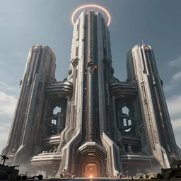 3 d sculpt of massive cyberpunk art deco brutalist'patrik schumacher architecture'' aircraft carrier tower'' power station'complex scifi digital movie camera brutalist industrial military building facade, halo, star wars, ilm, star citizen halo, mass effect, high tech industrial, artstation unreal