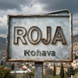 ROJAVA sign in Rojava, 4k, photorealistic, high detail, hdr, atmospheric, beautiful volumetric photographic painting, trending on artstation, incredible detail